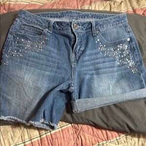 Jennifer Lopez Blue Silver jeweled Jean Shorts  size 8/10